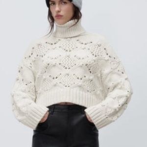 𝅺CREAM Turtle Neck Cable Knit Sweater from ZARA